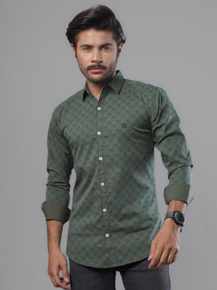 Dark Green Designer Printed Casual Shirt (CSP-108)