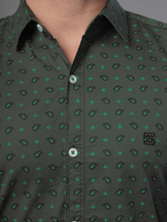 Dark Green Designer Printed Casual Shirt (CSP-108)