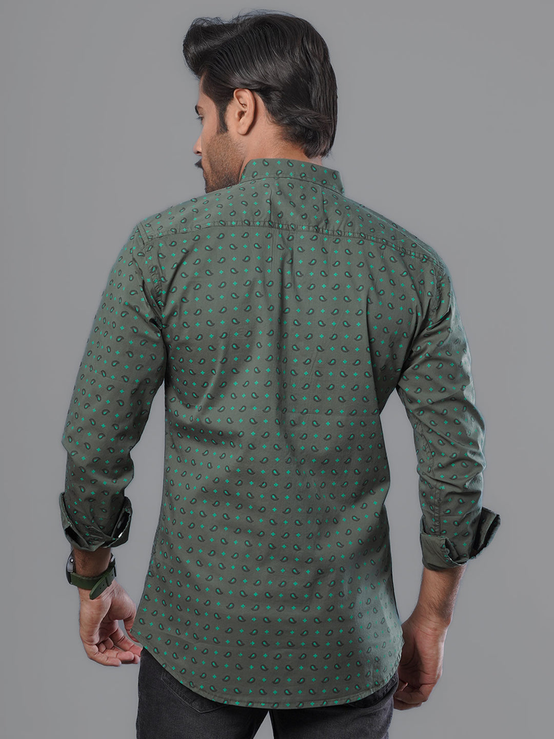 Dark Green Designer Printed Casual Shirt (CSP-108)