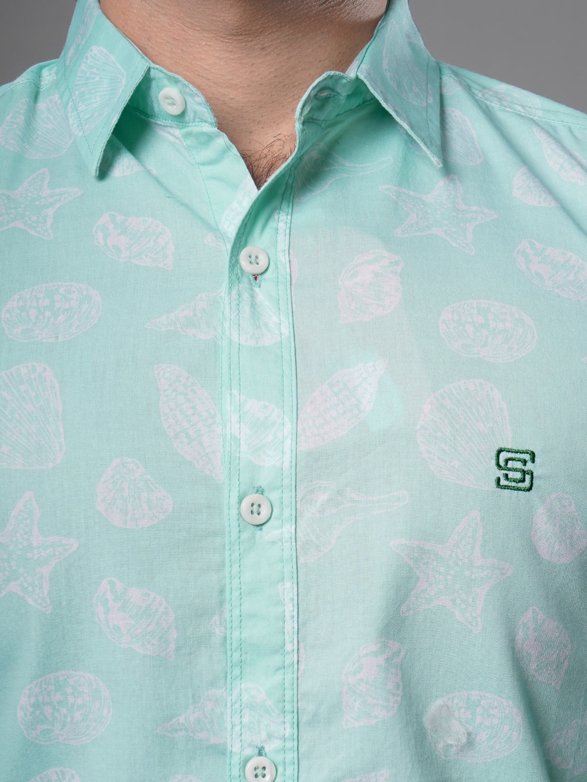 Sea Green Printed Casual Shirt (CSP-114)