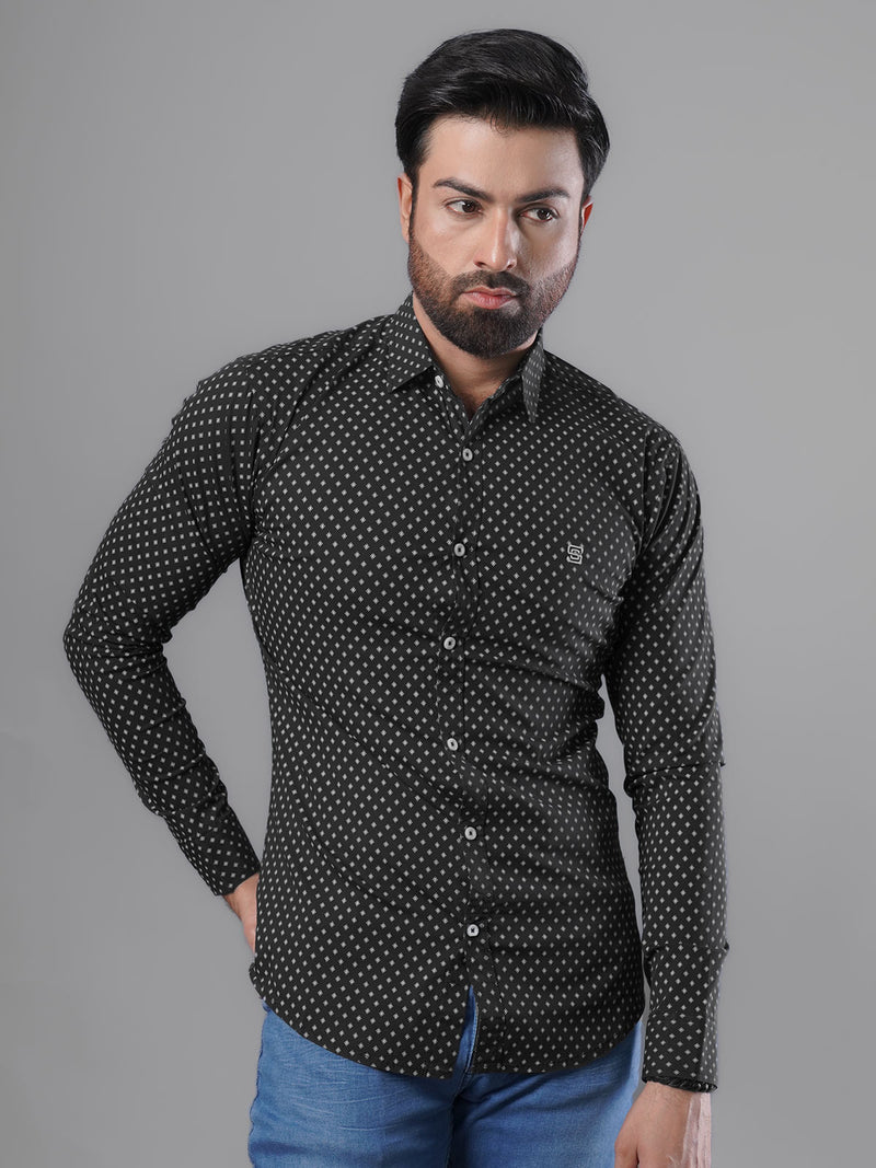 Black & White Printed Casual Shirt (CSP-117)