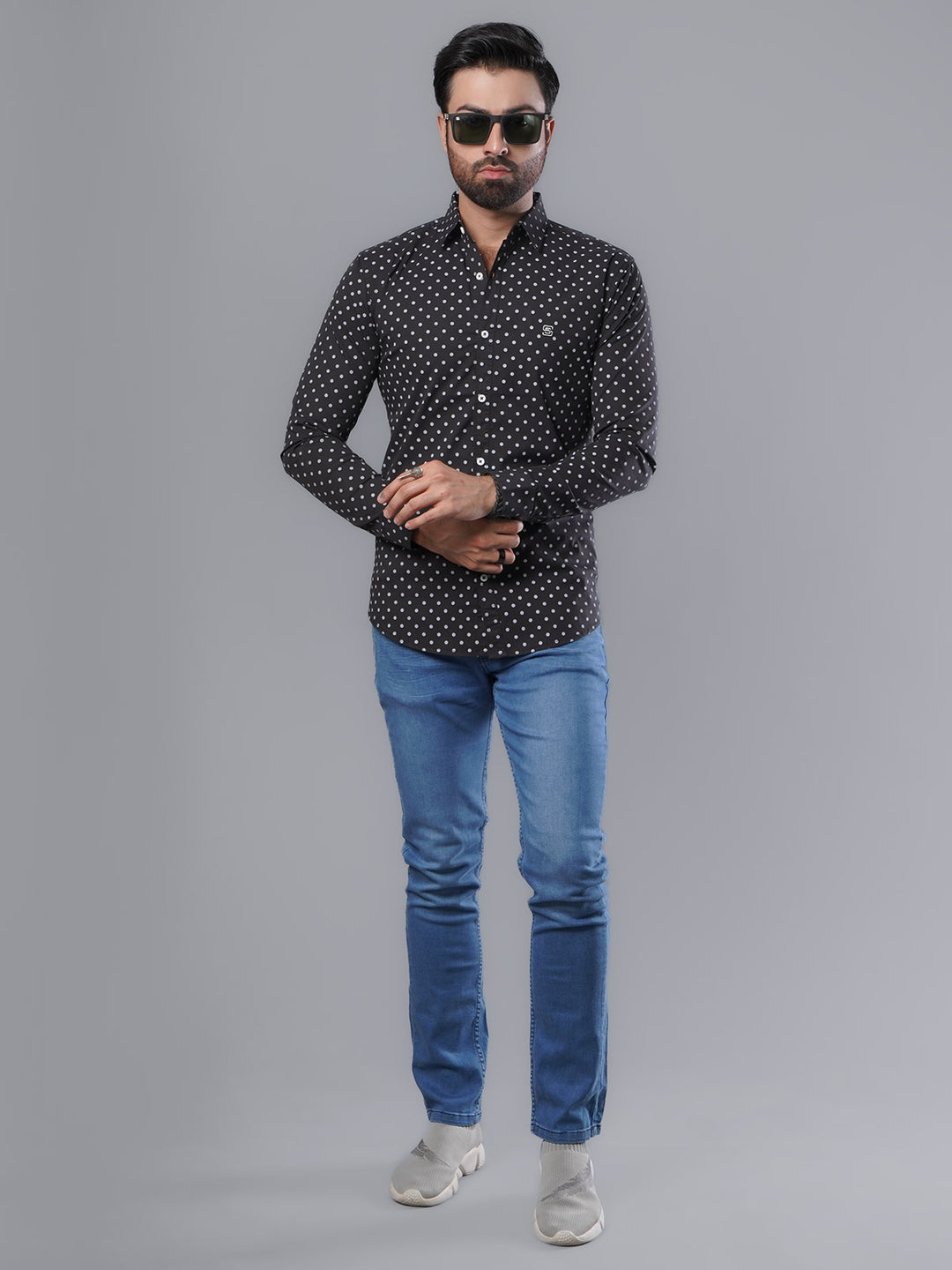 Black & White Dotted Printed Casual Shirt (CSP-118)