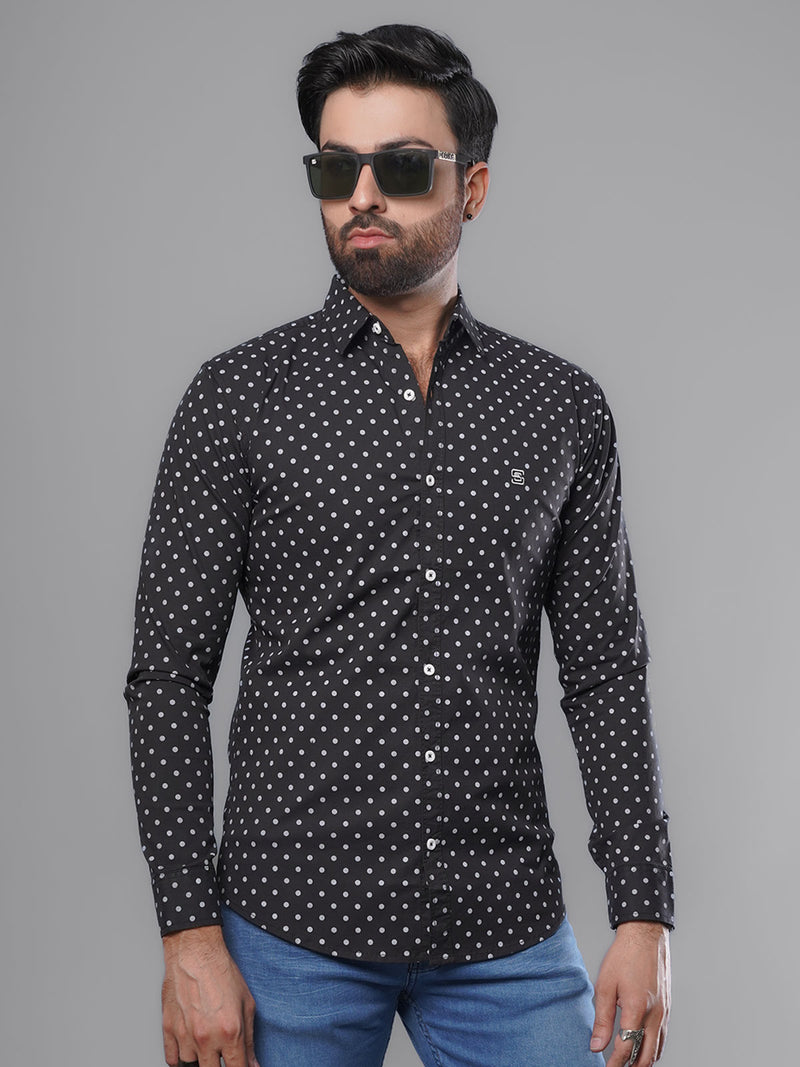 Black & White Dotted Printed Casual Shirt (CSP-118)