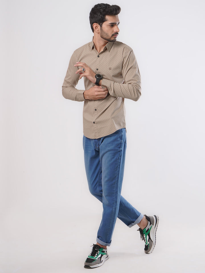 Light Brown Printed Casual Shirt (CSP-120)