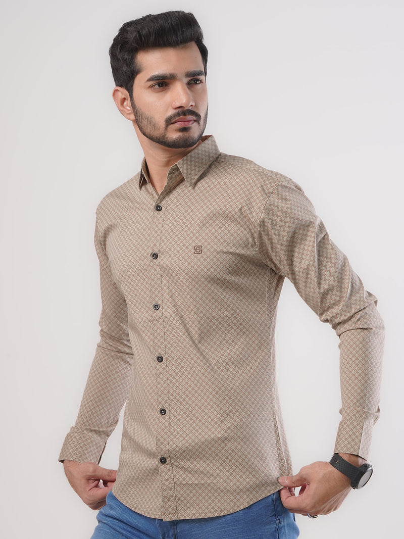 Light Brown Printed Casual Shirt (CSP-120)