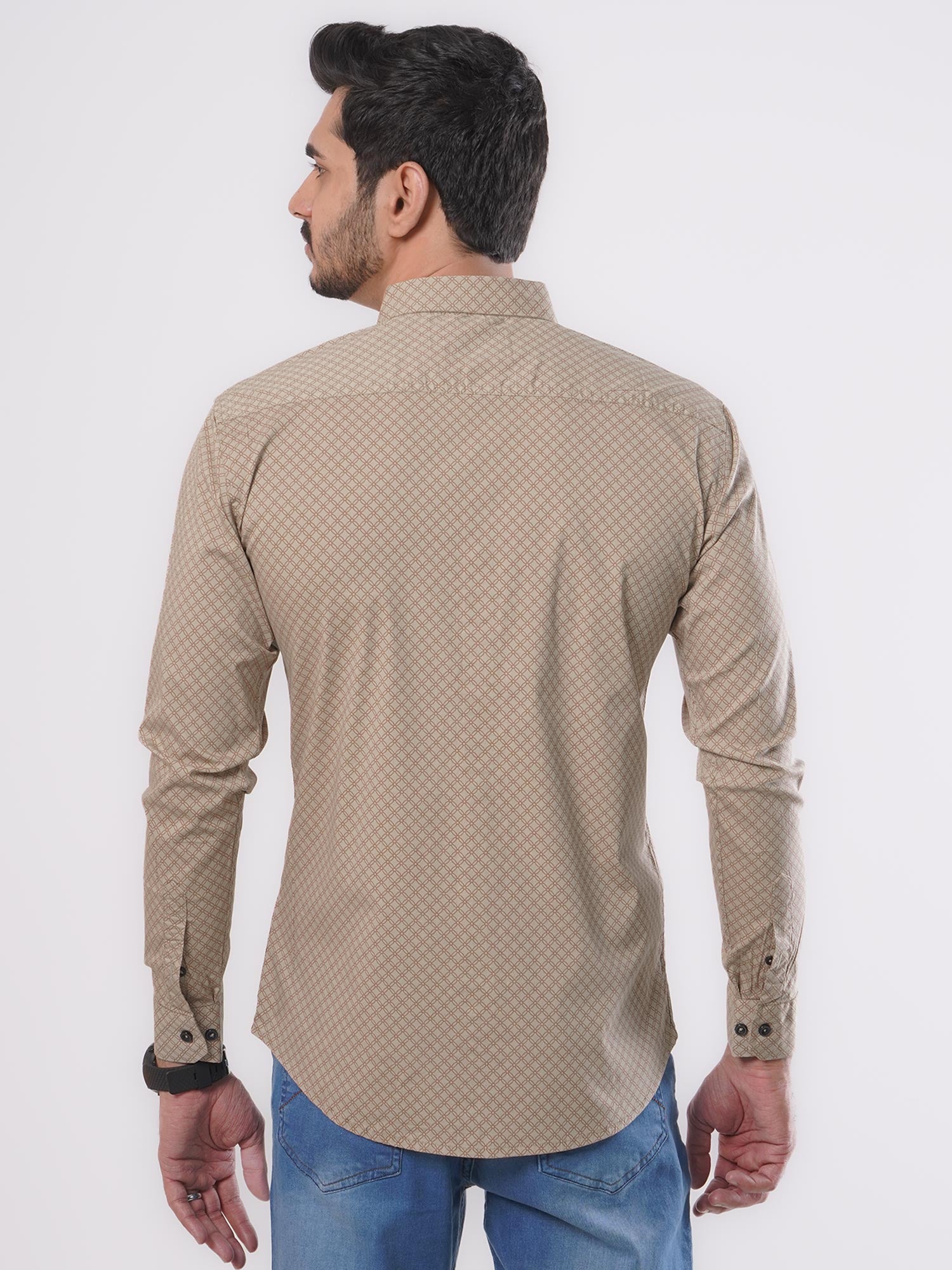 Light Brown Printed Casual Shirt (CSP-120)