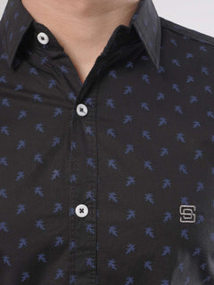 Black and Blue Leaf Printed Casual Shirt (CSP-124)