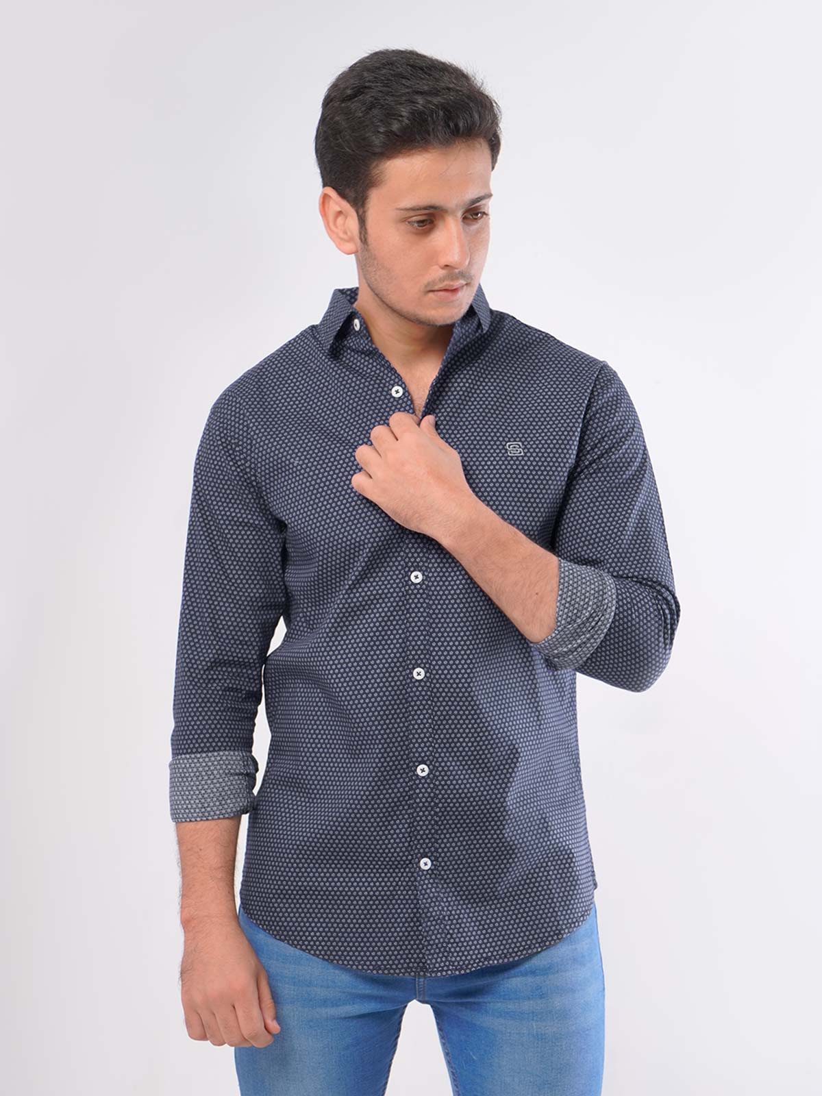 Flowers Printed Navy Blue Casual Shirt (CSP-138)