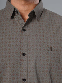 Grey & Brown Printed Casual Shirt (CSP-139)