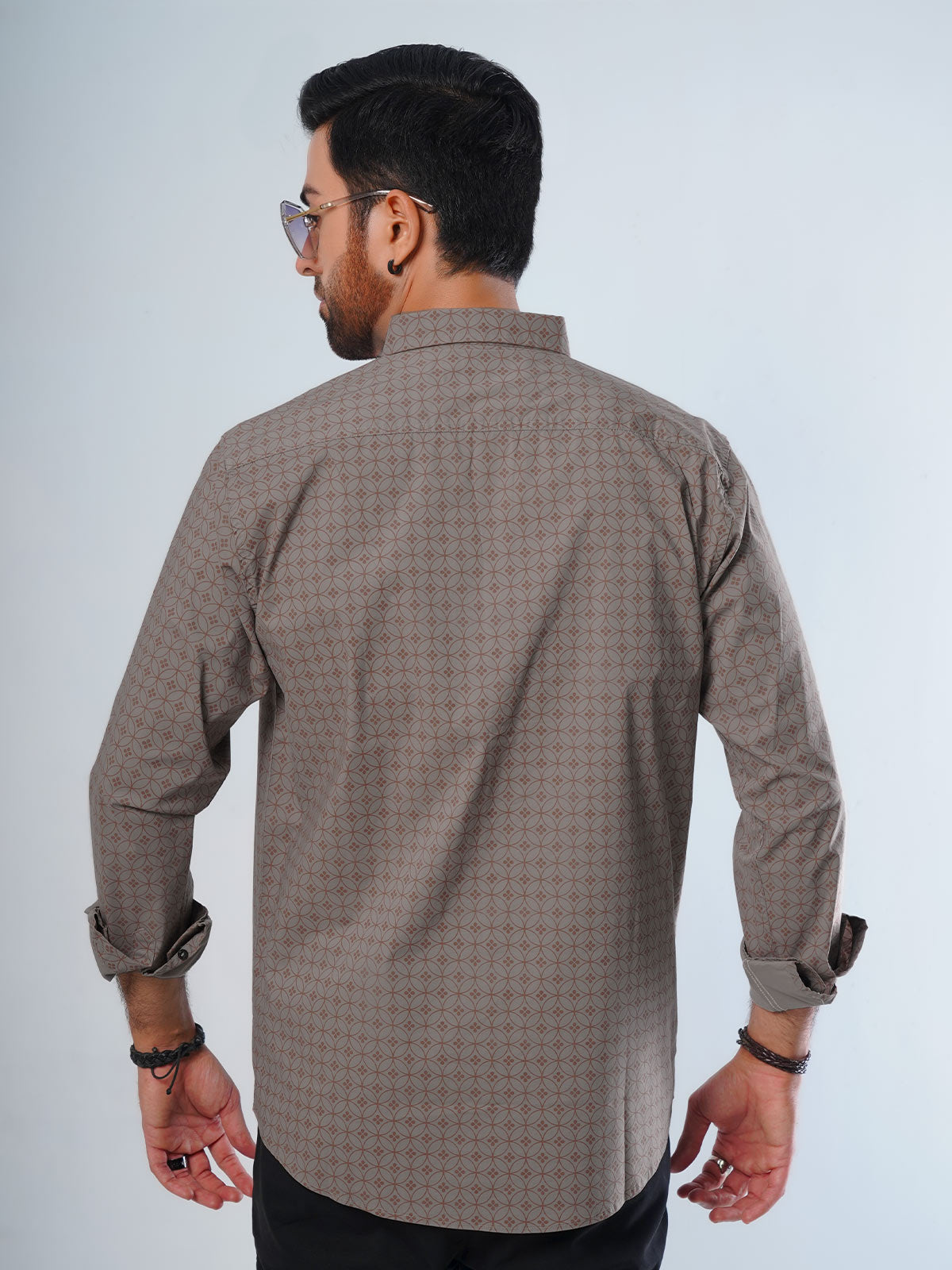 Grey & Brown Printed Casual Shirt (CSP-139)