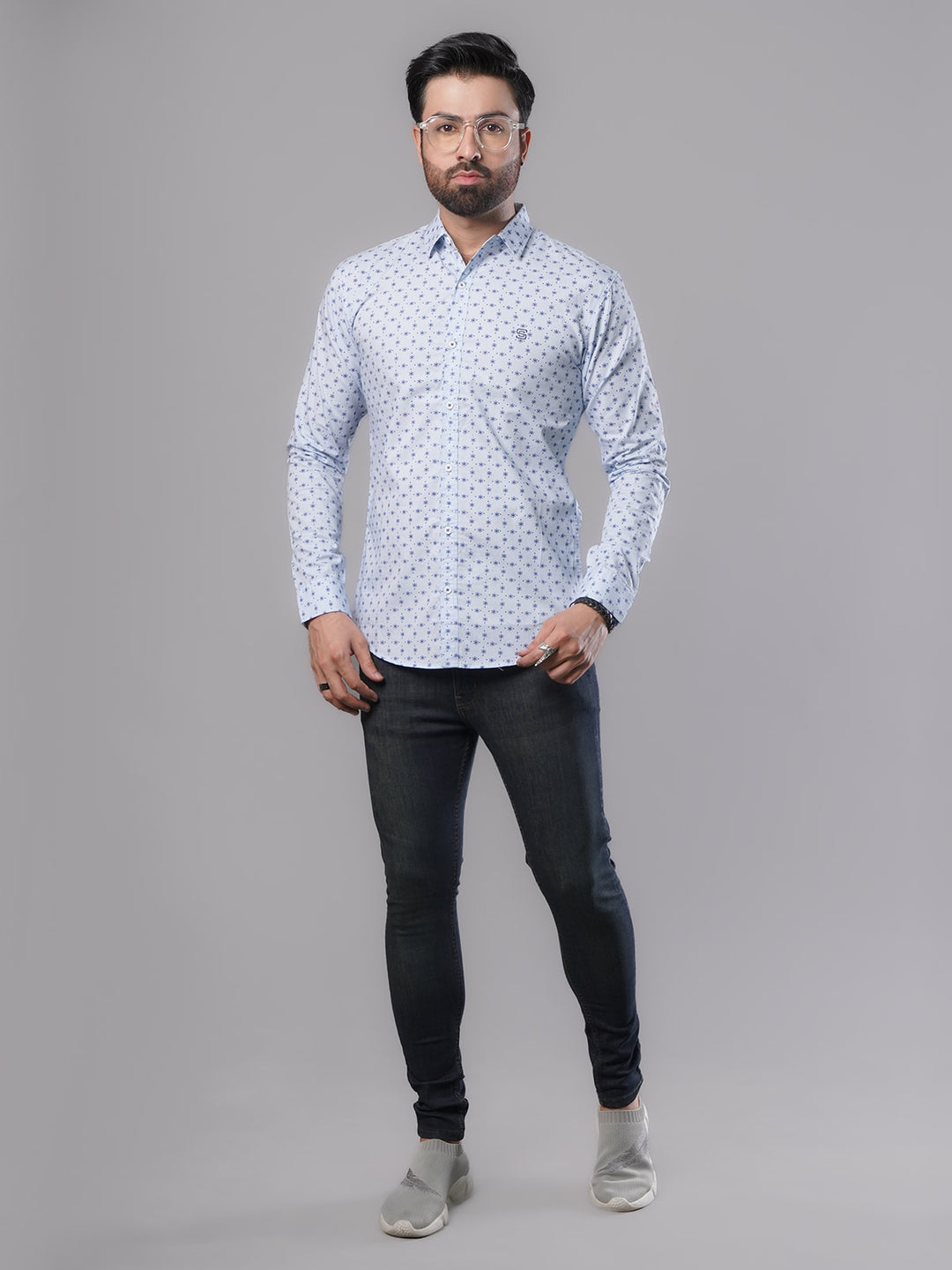 Light Blue Designer Printed Casual Shirt (CSP-141)