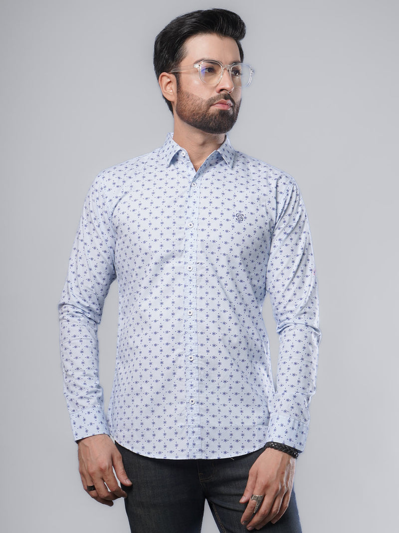 Light Blue Designer Printed Casual Shirt (CSP-141)