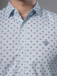 Light Blue Designer Printed Casual Shirt (CSP-141)