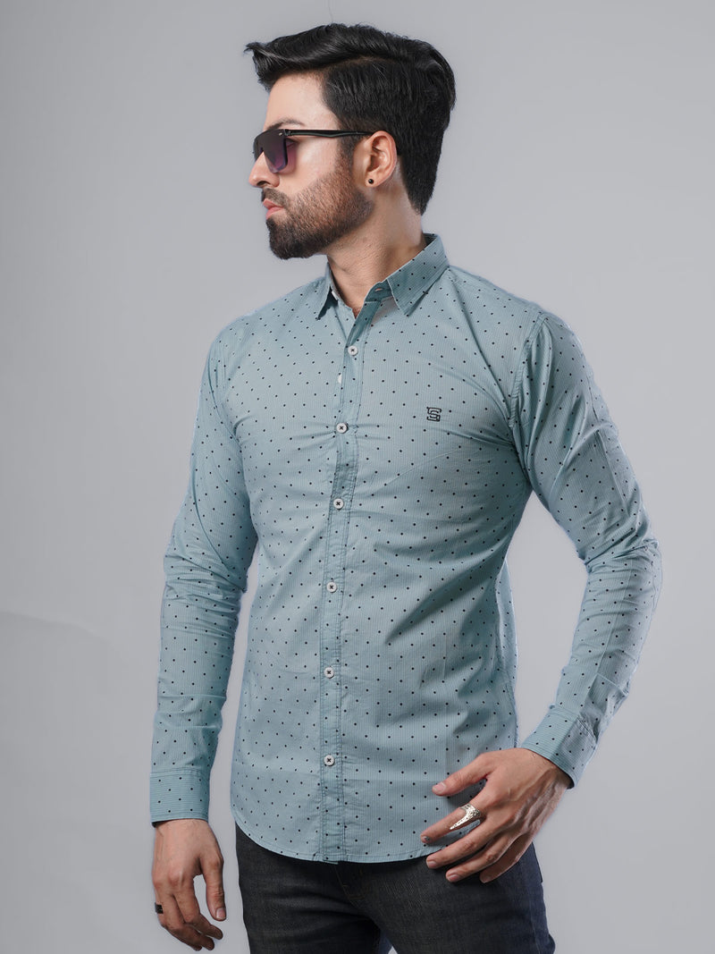 Bluish Grey Printed Casual Shirt (CSP-143)