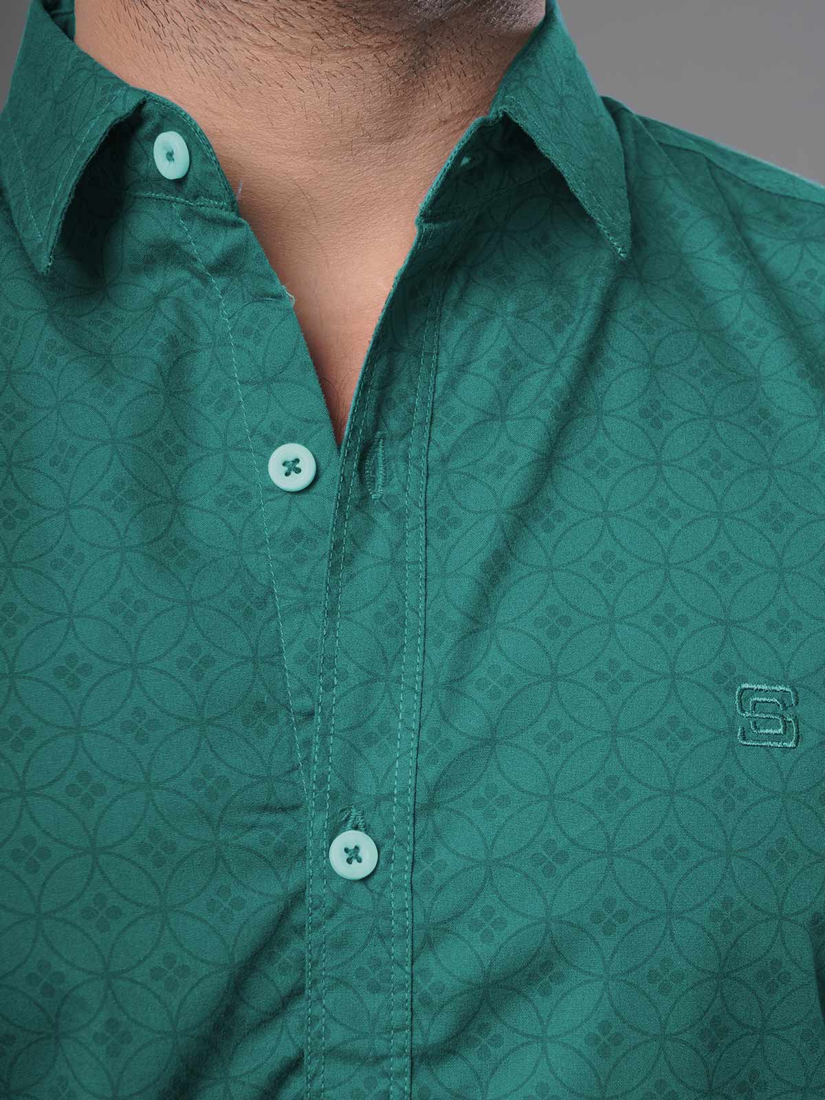 Dark Turquoise Designer Printed Casual Shirt (CSP-146)