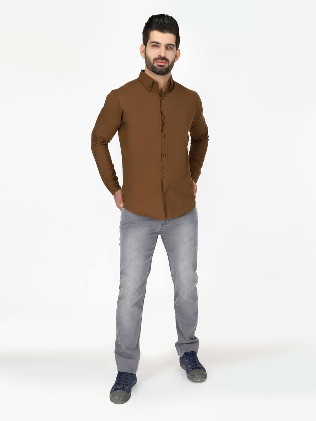 Brown Self Button Down Casual Shirt (CSW-290)