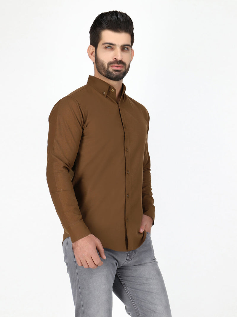 Brown Self Button Down Casual Shirt (CSW-290)