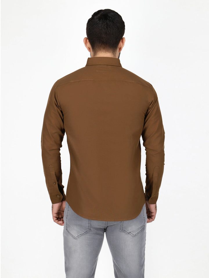 Brown Self Button Down Casual Shirt (CSW-290)