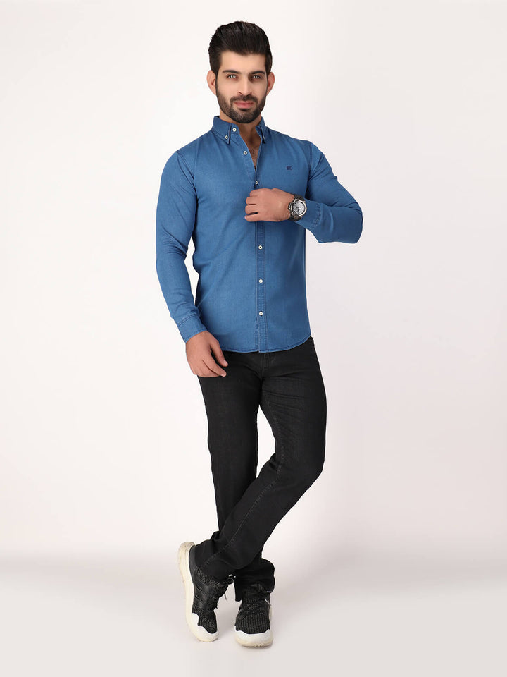 Blue Self Button Down Casual Shirt (CSW-304)