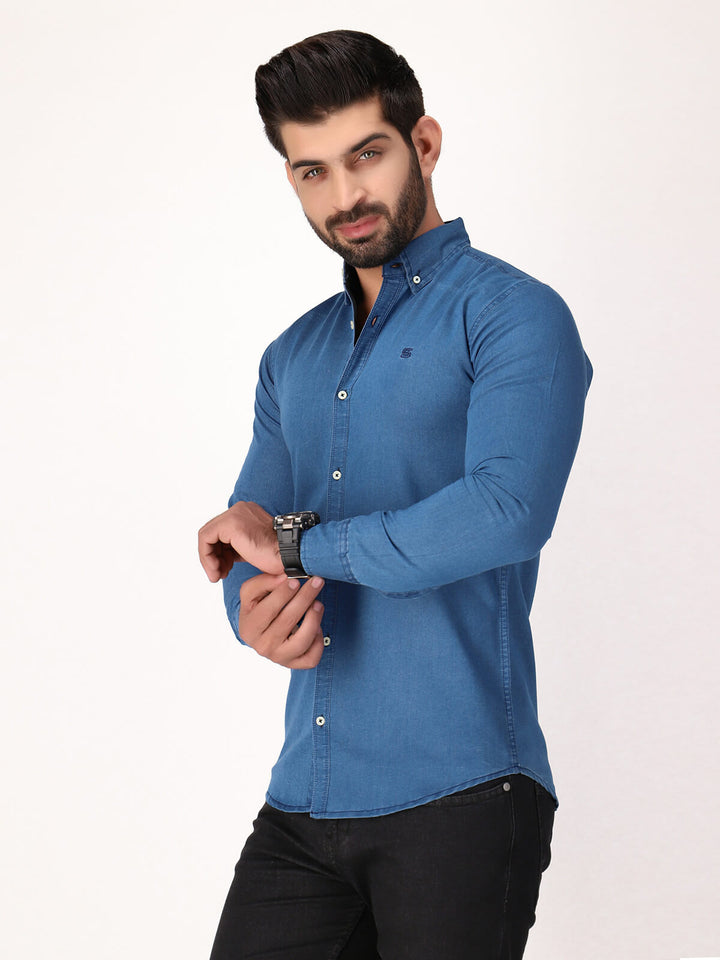 Blue Self Button Down Casual Shirt (CSW-304)