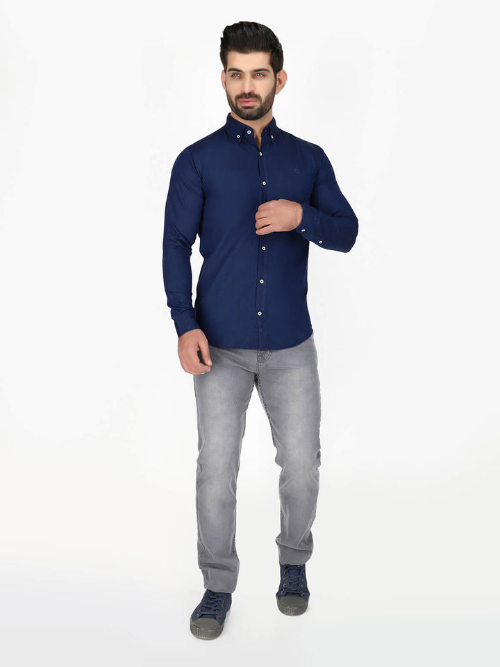 Dark Blue Button Down Denim Casual Shirt (CSW-430)