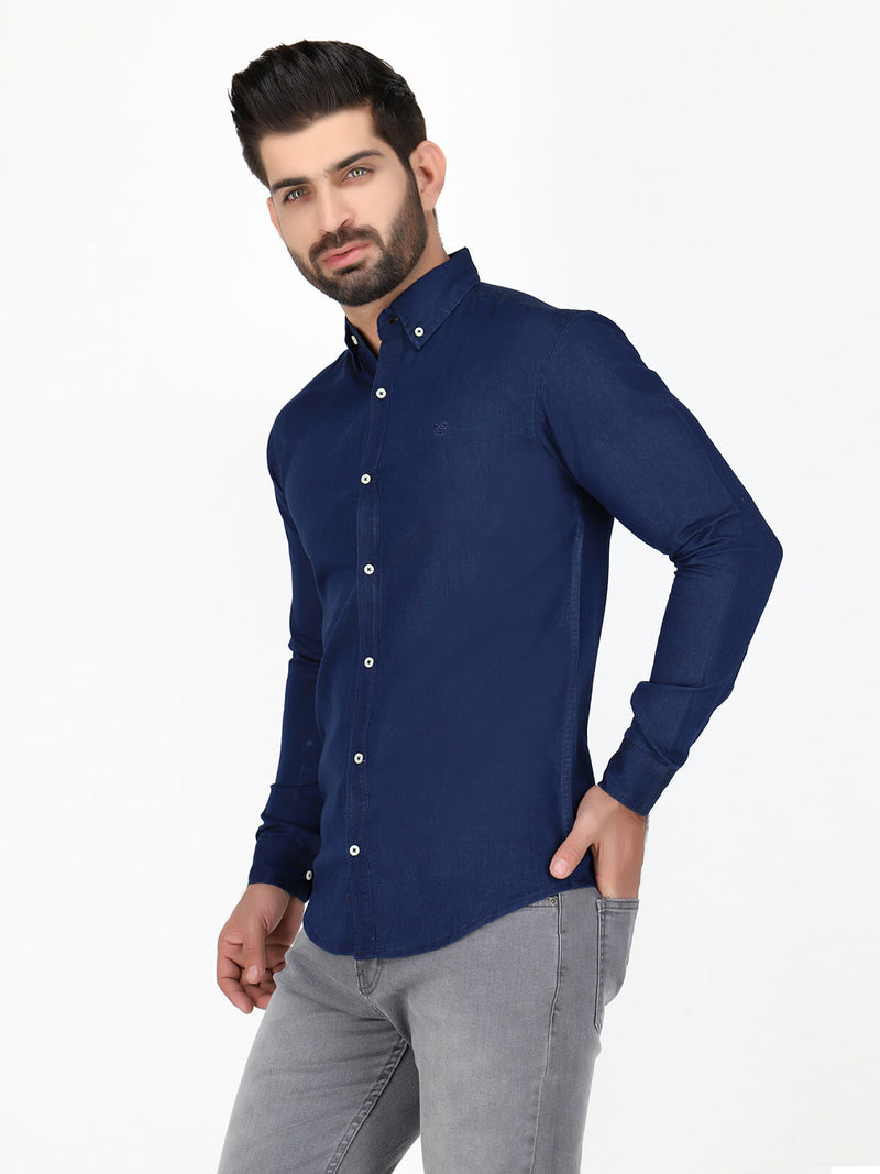 Dark Blue Button Down Denim Casual Shirt (CSW-430)