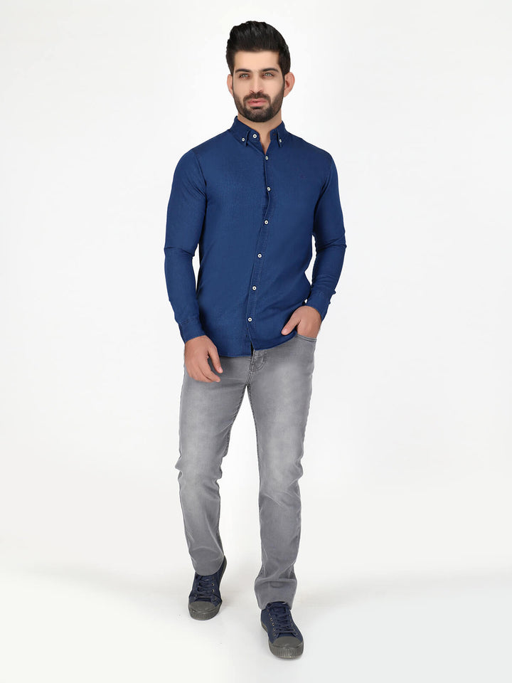 Mid Blue Button Down Denim Casual Shirt (CSW-431)