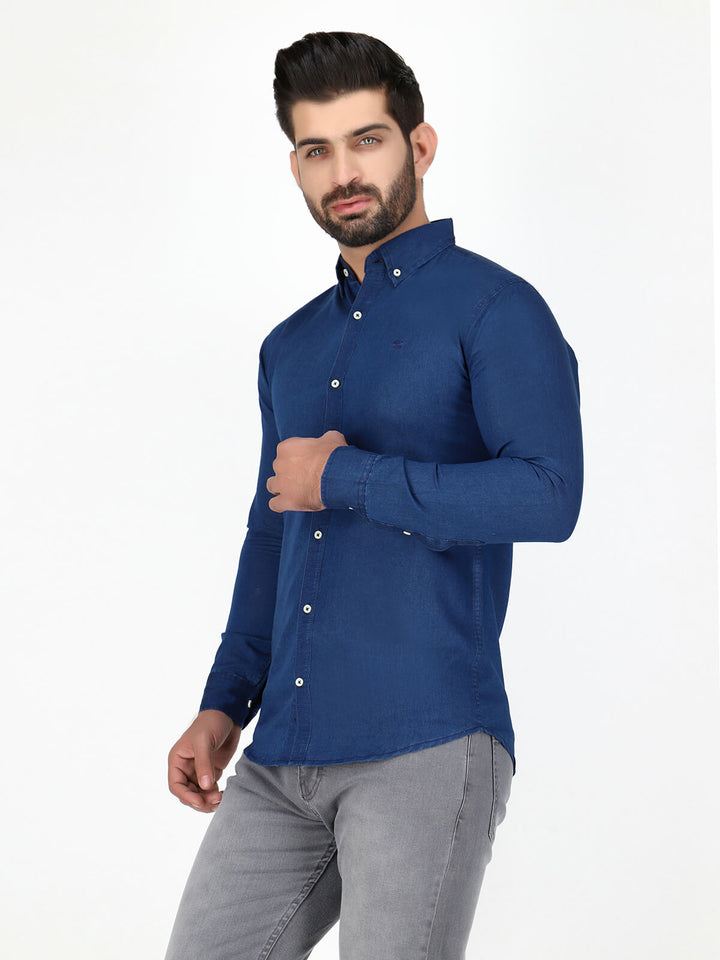 Mid Blue Button Down Denim Casual Shirt (CSW-431)