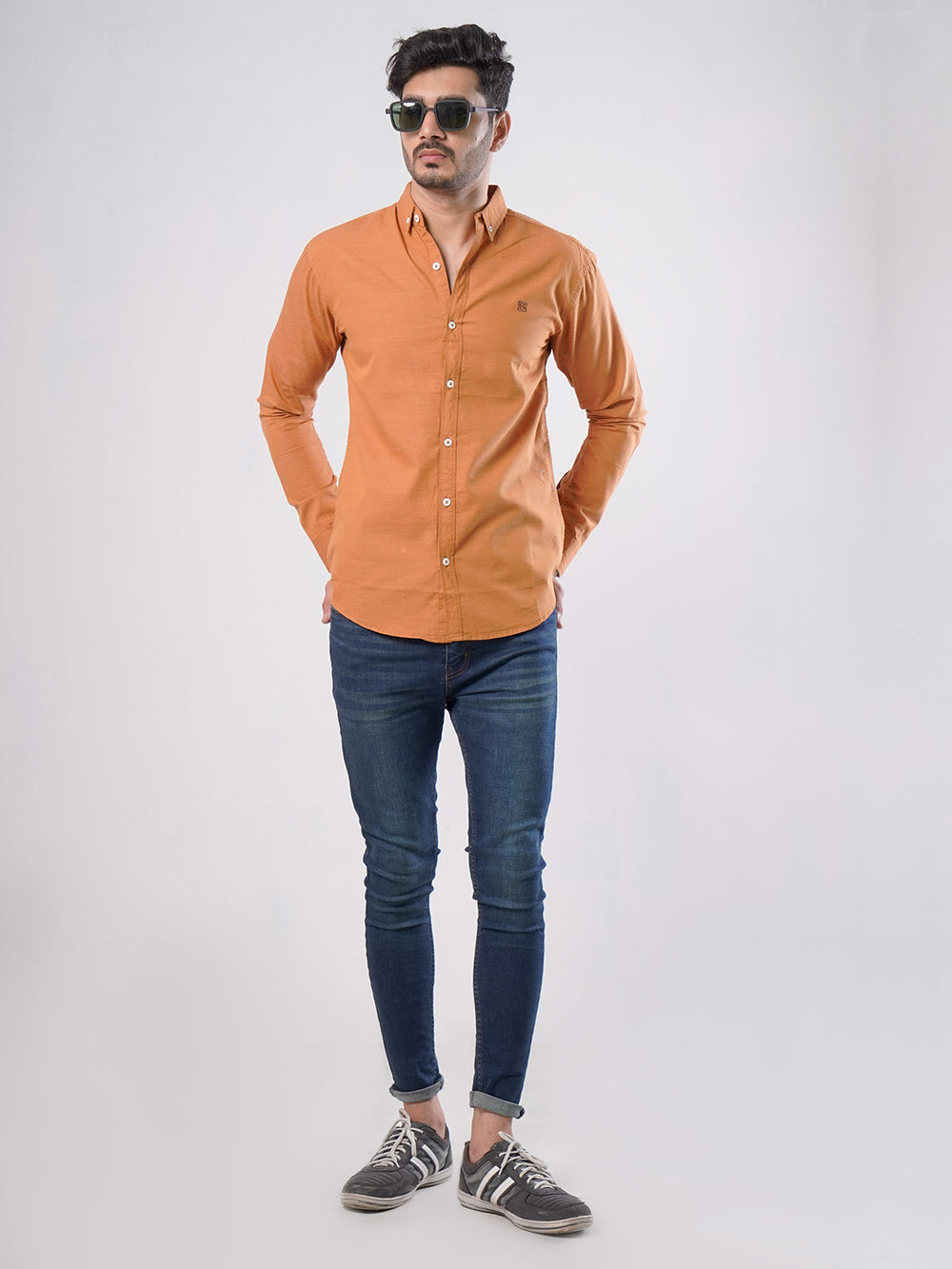 Mustard Self Button Down Casual Shirt (CSW-503)