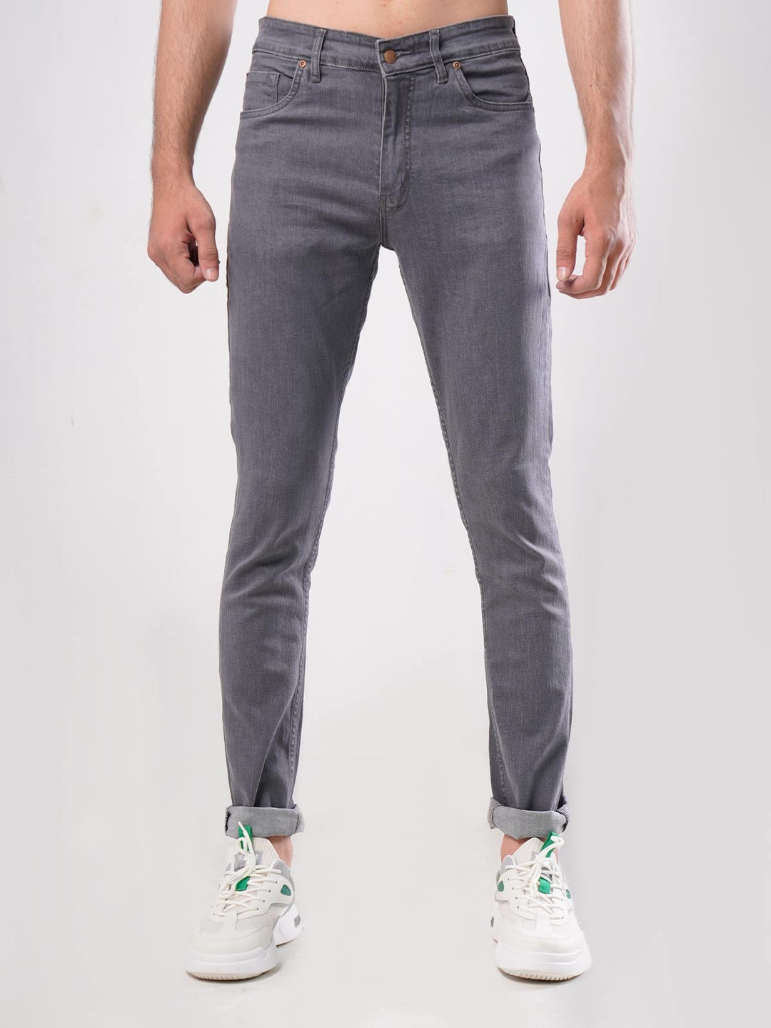 Grey Plain Stretchable Denim Jeans-26