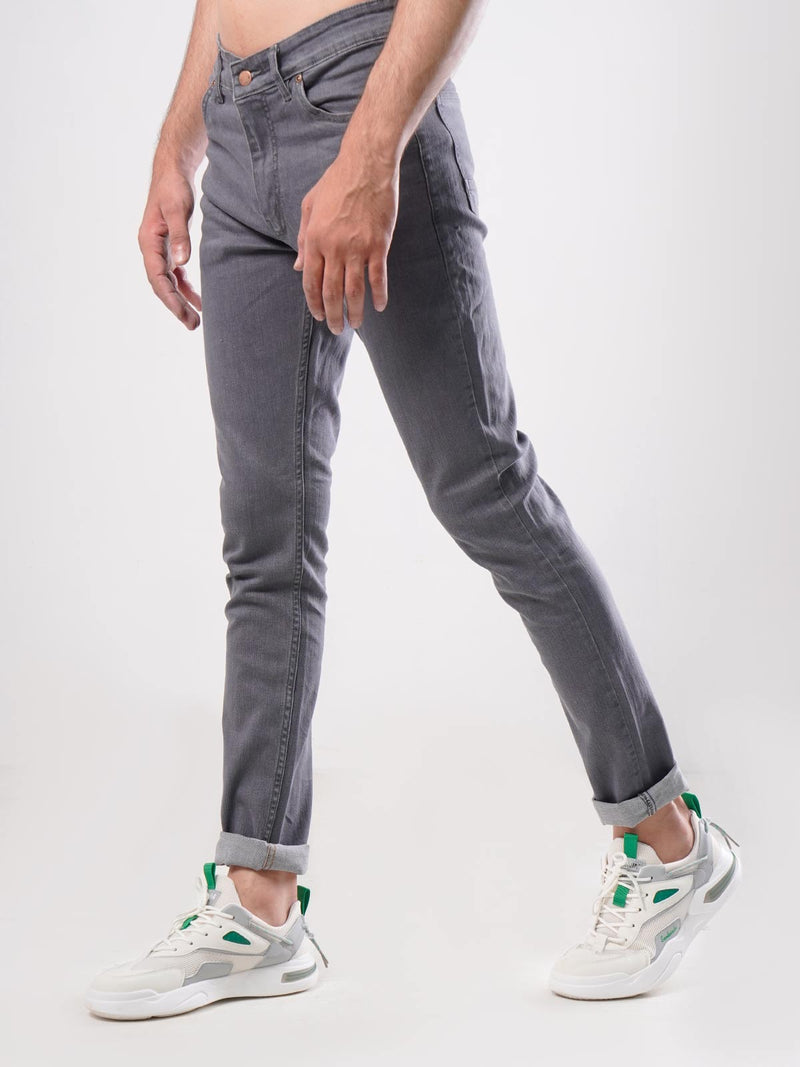 Grey Plain Stretchable Denim Jeans-26