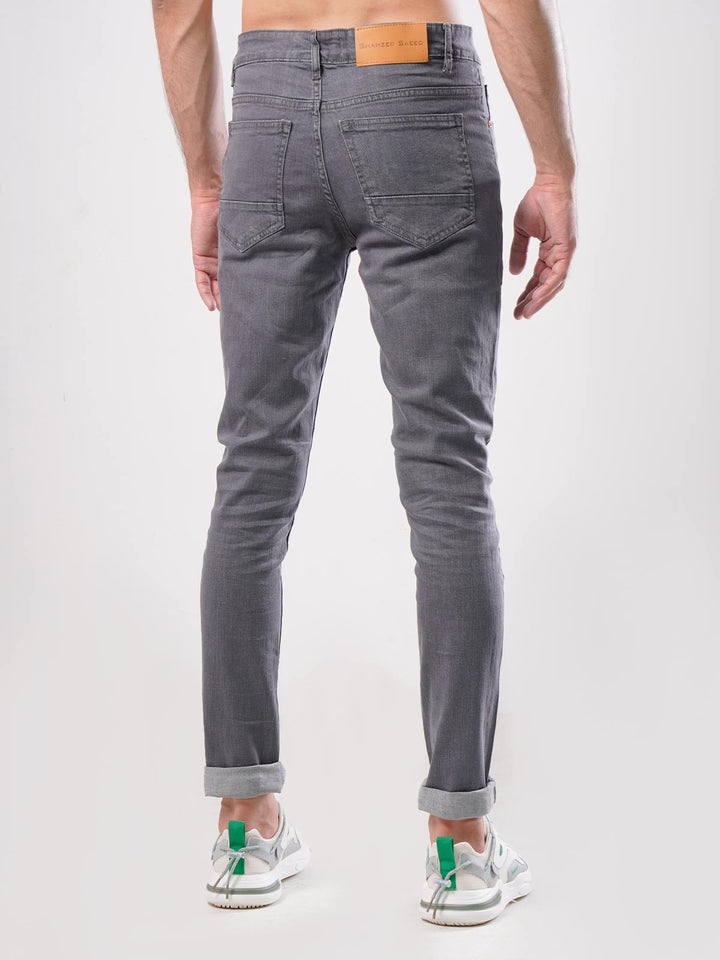 Grey Plain Stretchable Denim Jeans-26