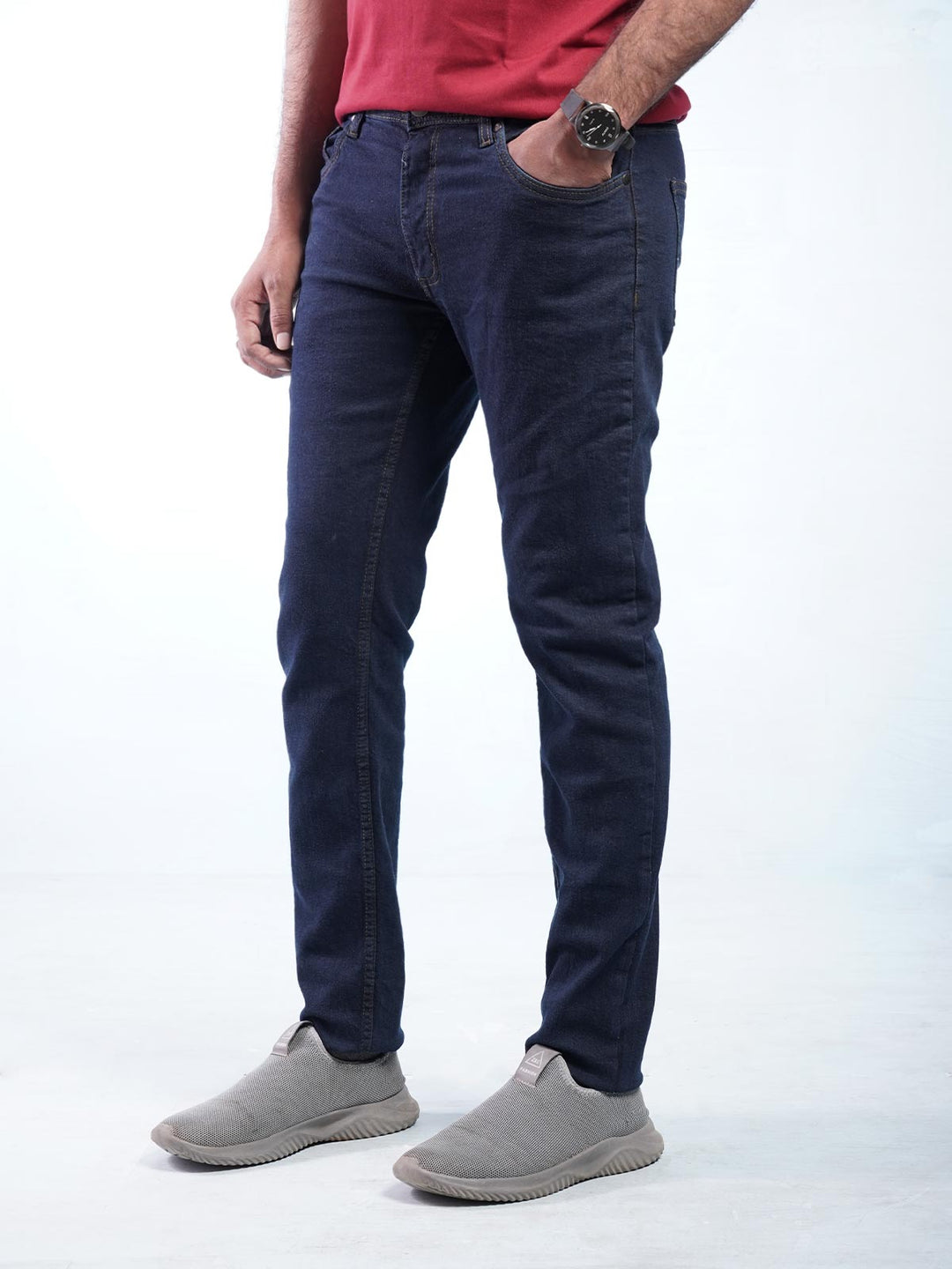 Navy Blue Plain Stretchable Denim Jeans-25