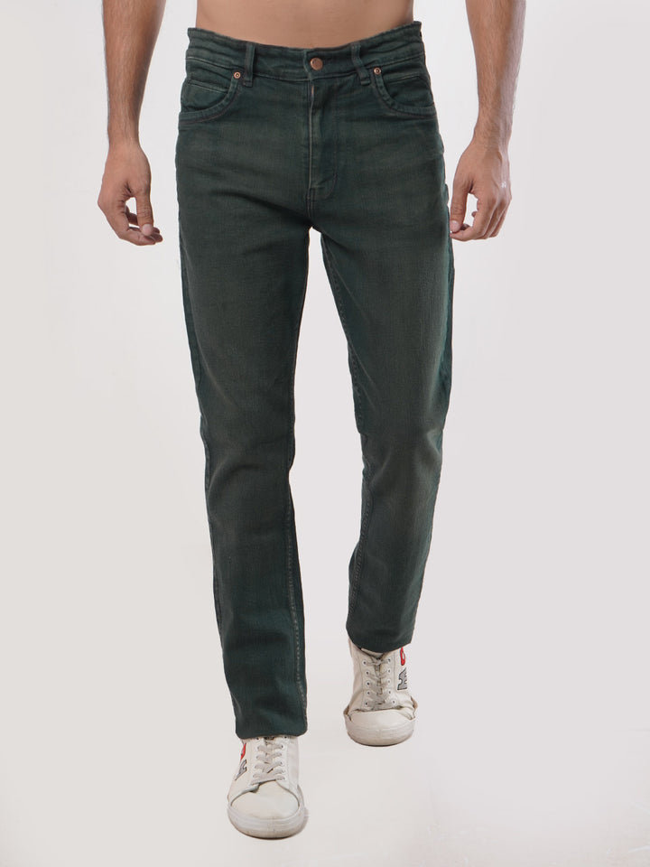 Dark Green Faded Stretchable Denim Jeans-32