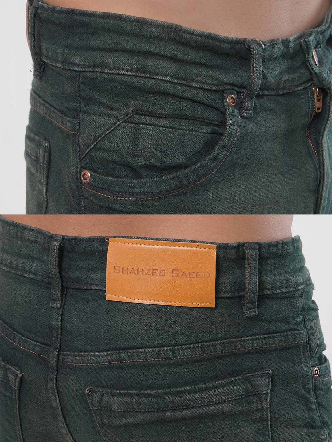 Dark Green Faded Stretchable Denim Jeans-32