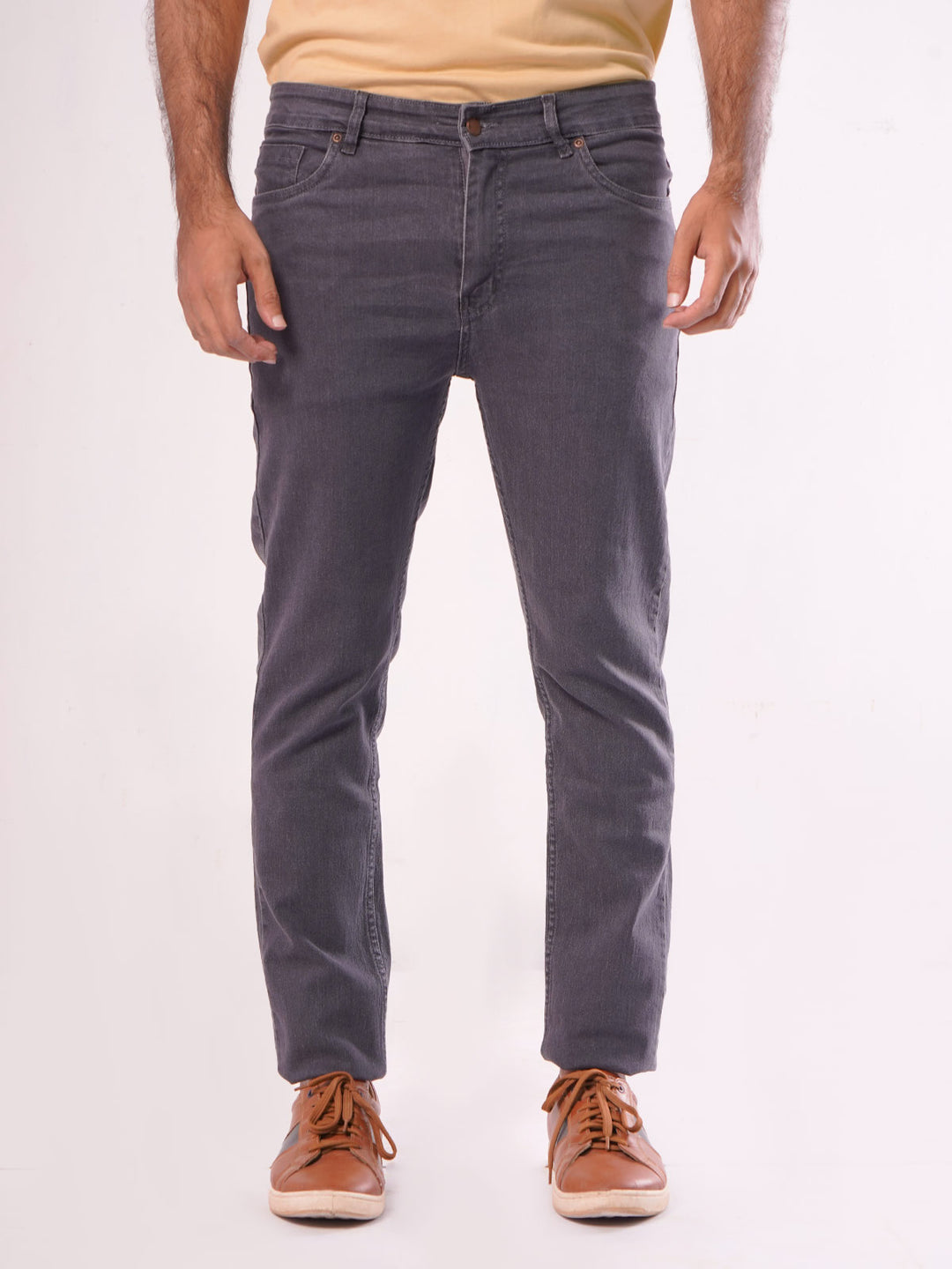 Dark Grey Plain Stretchable Denim Jeans-27