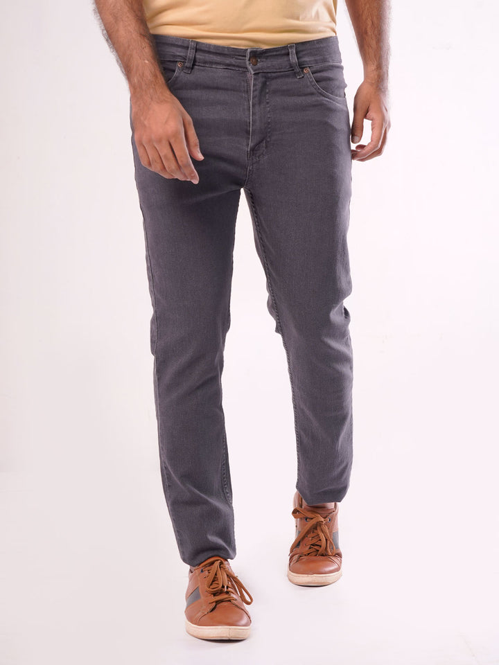 Dark Grey Plain Stretchable Denim Jeans-27