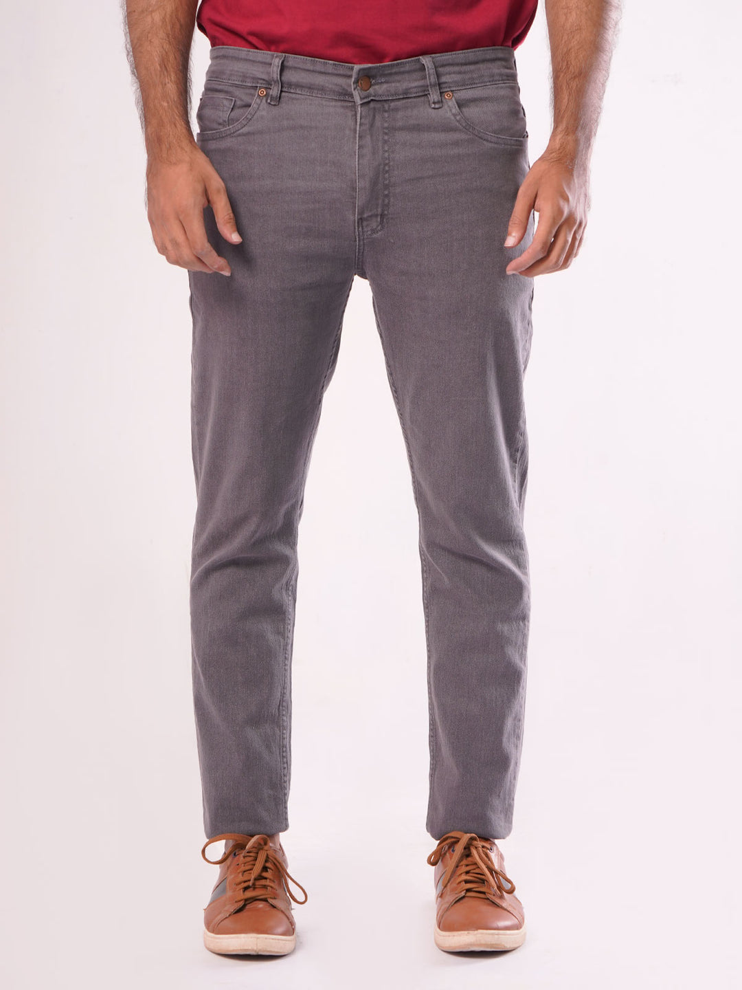 Grey Plain Stretchable Denim Jeans-27