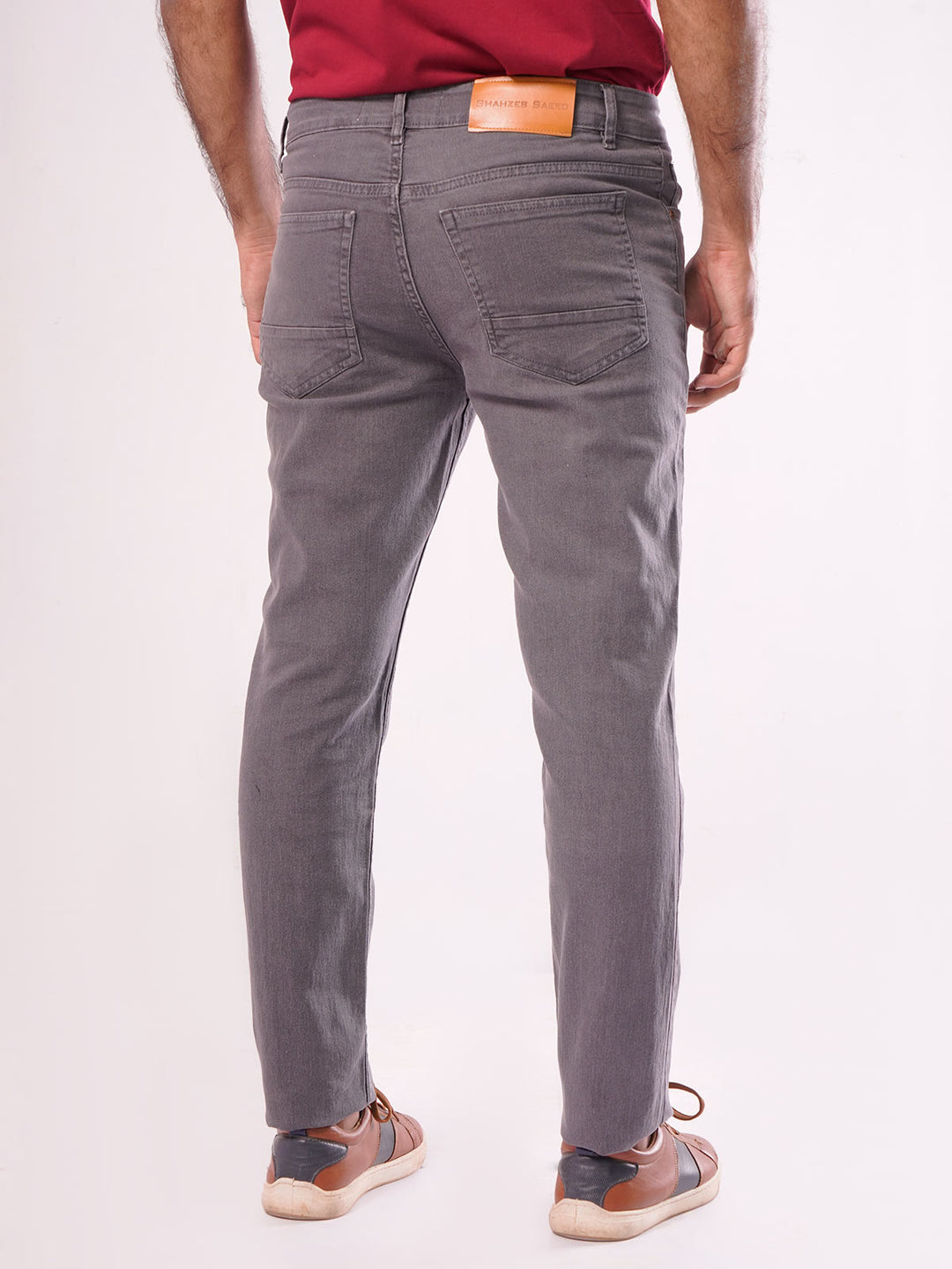 Grey Plain Stretchable Denim Jeans-27