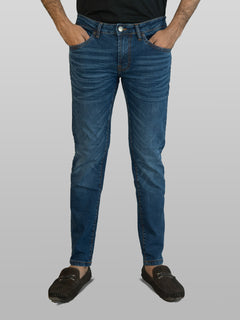 Mid Blue Faded Whisker Pattern Stretchable Denim Jeans-21