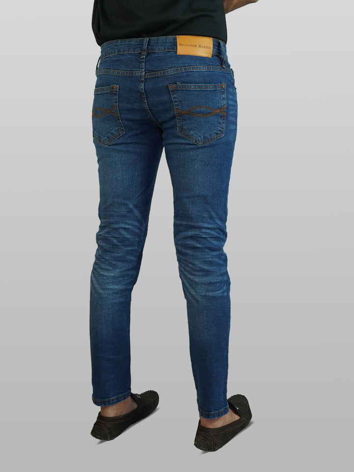 Mid Blue Faded Whisker Pattern Stretchable Denim Jeans-21