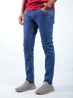 Mid Blue Plain Stretchable Denim Jeans-25