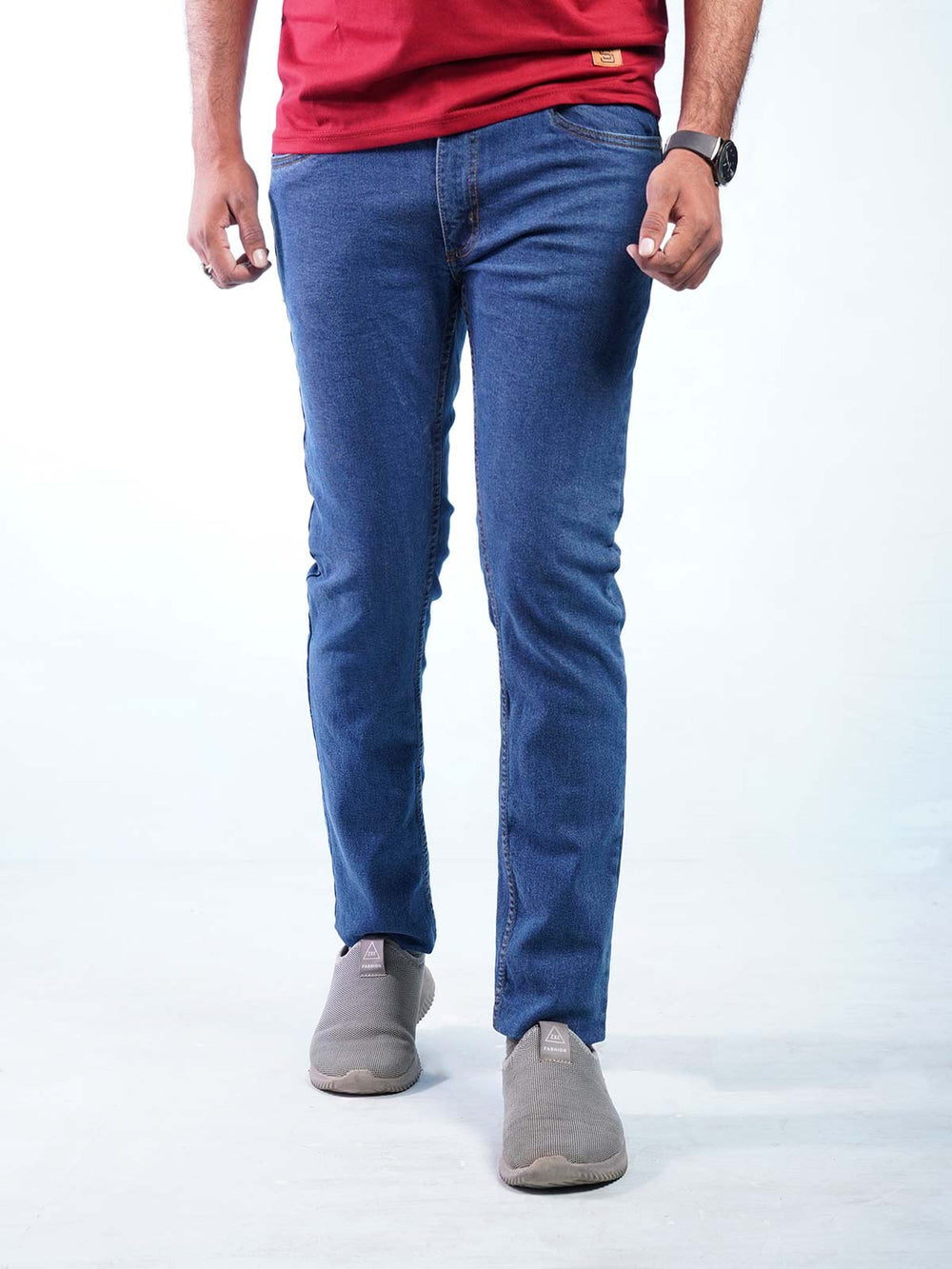 Mid Blue Plain Stretchable Denim Jeans-25