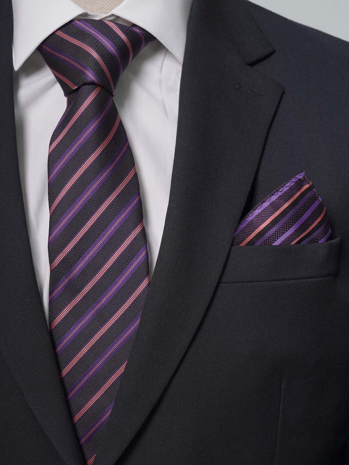 Dark Purple Multi Striped Tie Set (TS-217)