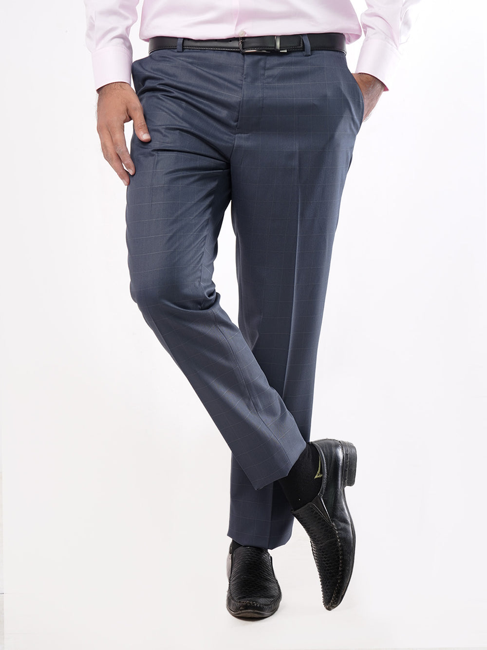 Dark Blue Self Check Executive Formal Dress Trouser (FDT-045)