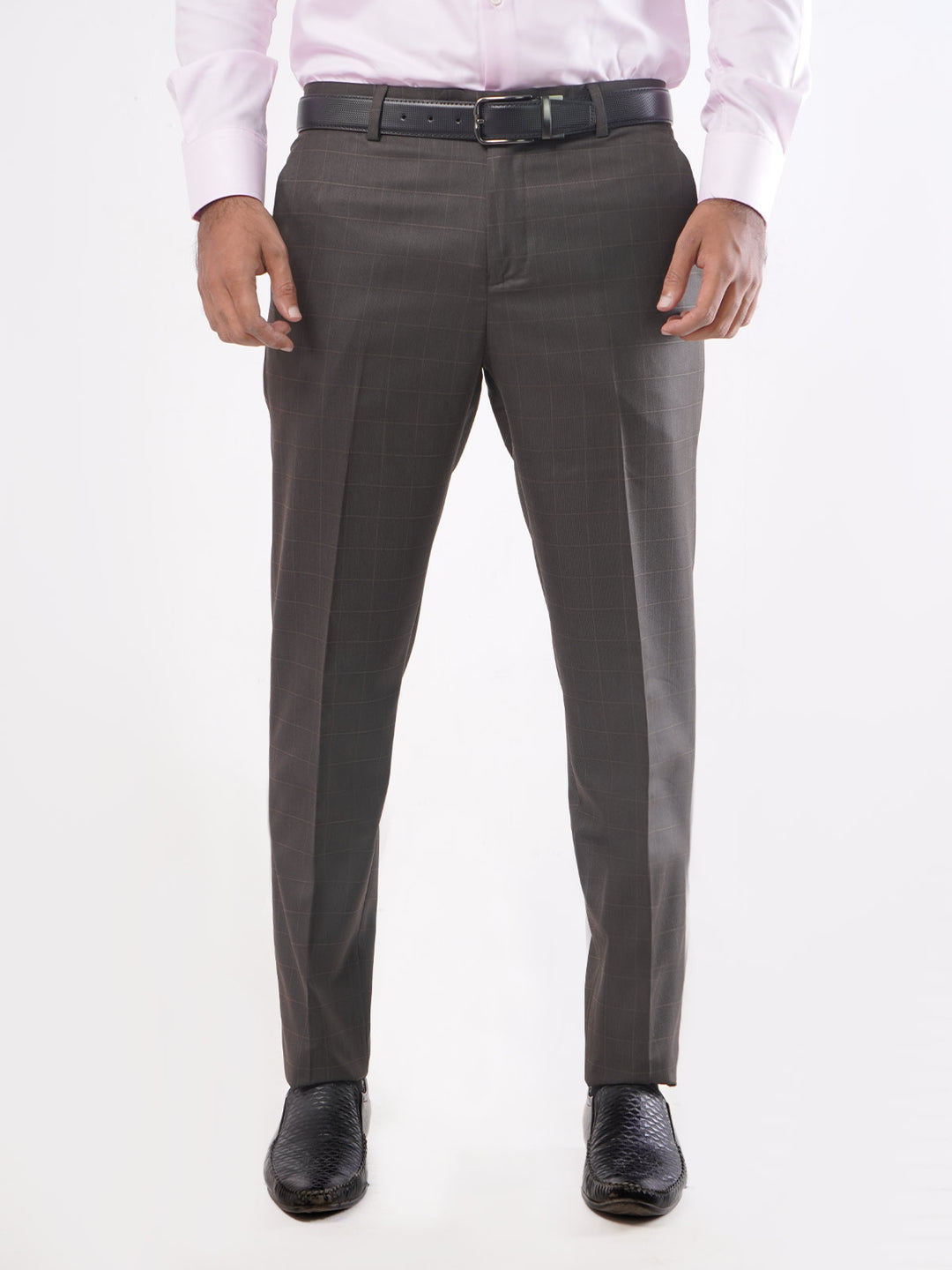 Dark Brown Self Check Executive Formal Dress Trouser (FDT-043)