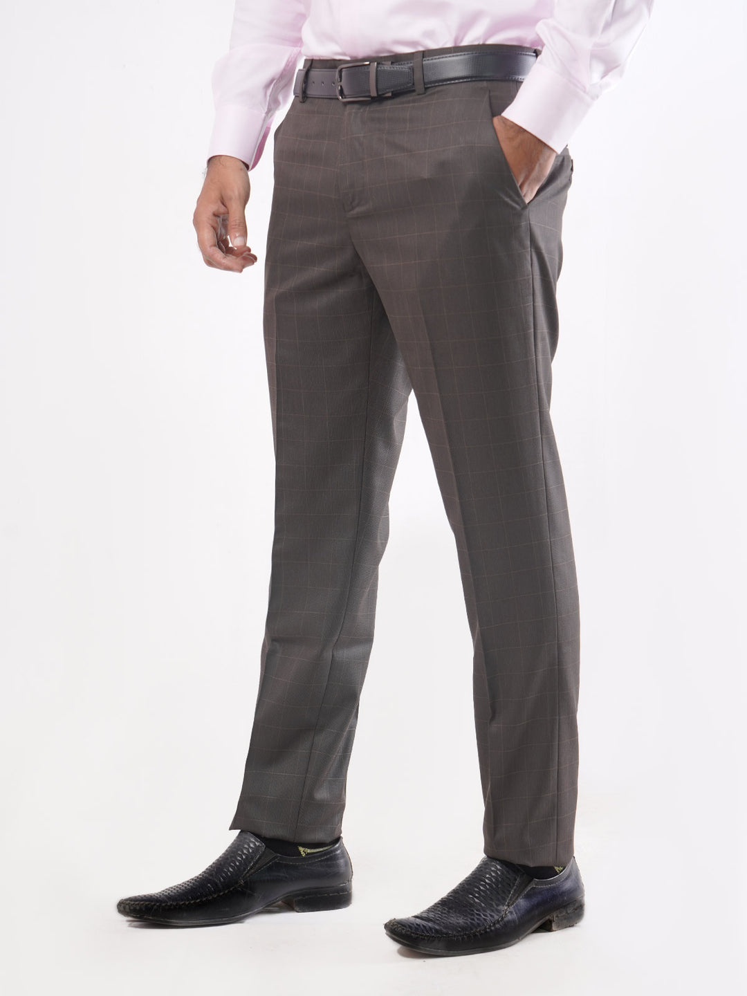 Dark Brown Self Check Executive Formal Dress Trouser (FDT-043)