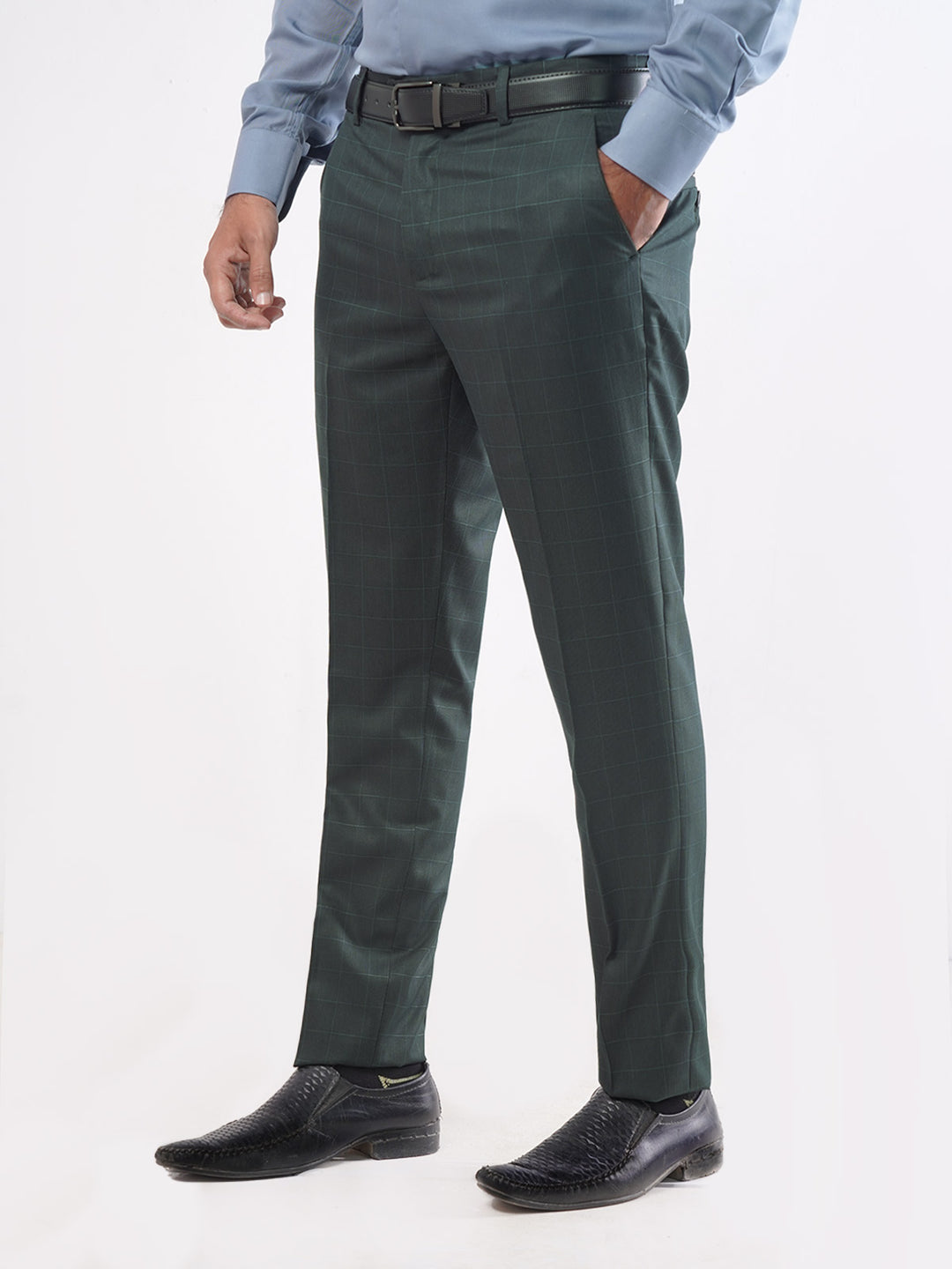 Dark Green Self Check Executive Formal Dress Trouser (FDT-044)