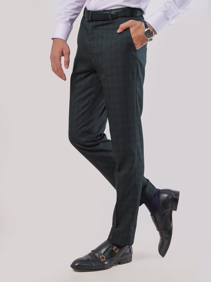 Dark Green Self Check Executive Formal Dress Trouser (FDT-059)