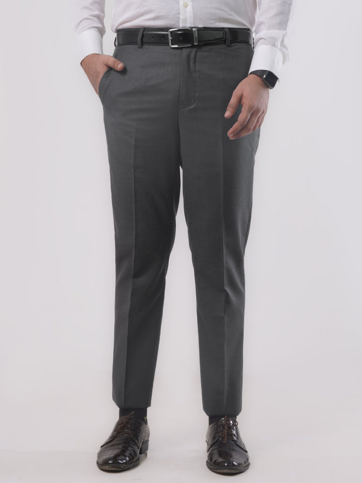 Dark Grey Self Formal Regular Fit Dress Trouser (FDT-091)